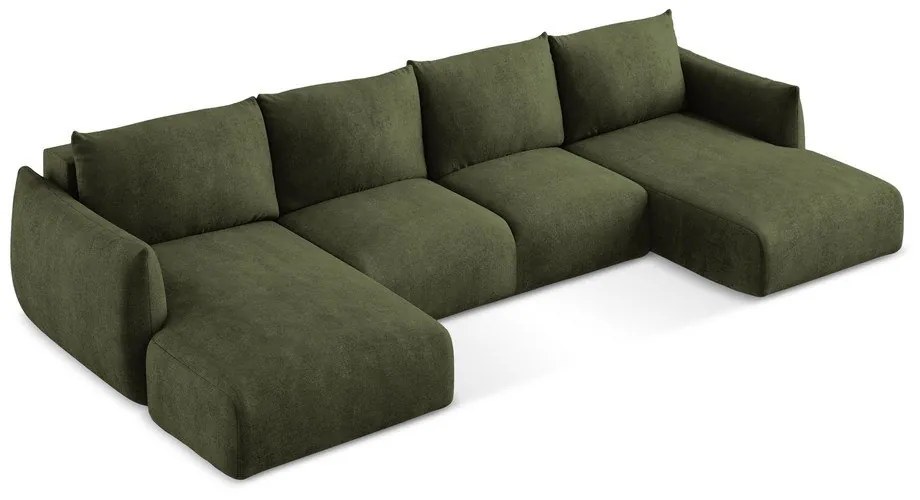 Colțar verde extensibil cu tapițerie din chenille (în formă de "U") Leila – Makamii