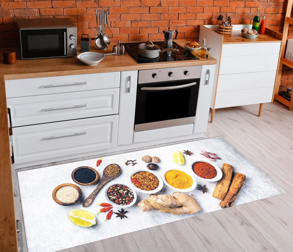 ANDRE 3343 covor lavabil Condimente, bucatarie, anti-alunecare - argint / bej