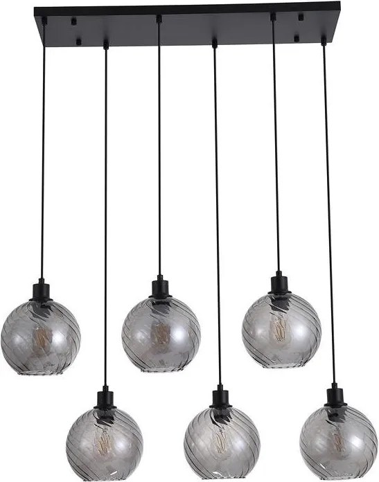 Lustra cu 6 pendule metal negru, sticla fumurie Radiance