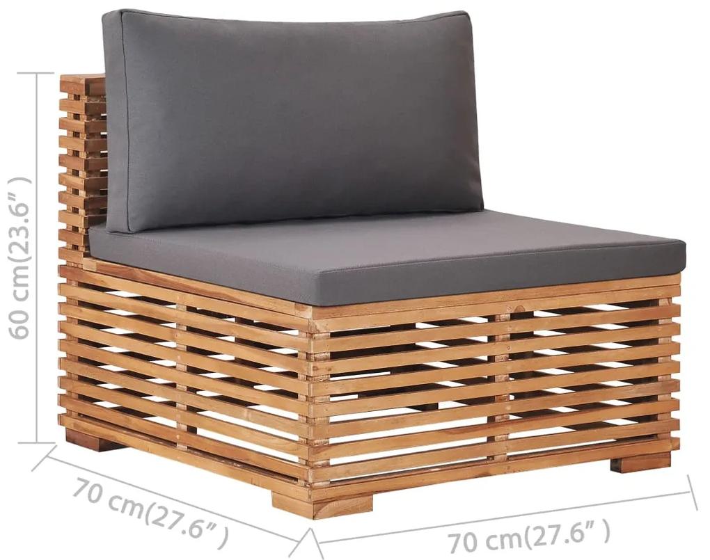 Set mobilier gradina cu perne gri inchis 9 piese lemn masiv tec Morke gra, 3x colt + 4x mijloc + 2x suport pentru picioare, 1