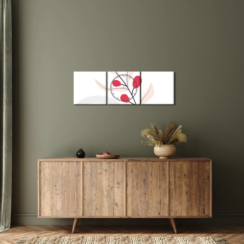 Tablou - Abstracție florală roz N⁰3 (cu ceas) (90x30 cm)