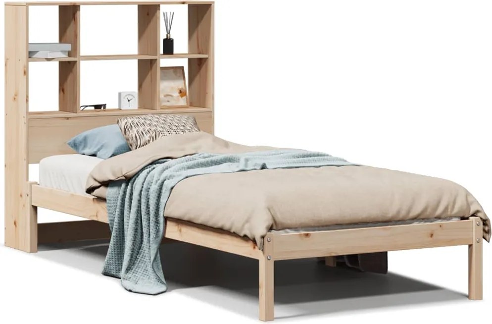 vidaXL Pat cu bibliotecă fără saltea, 90x190 cm, lemn masiv de pin