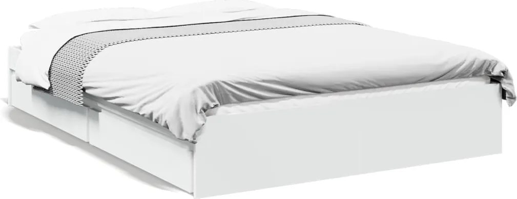 vidaXL Cadru pat cu sertare alb extralucios 140x190 cm, lemn prelucrat