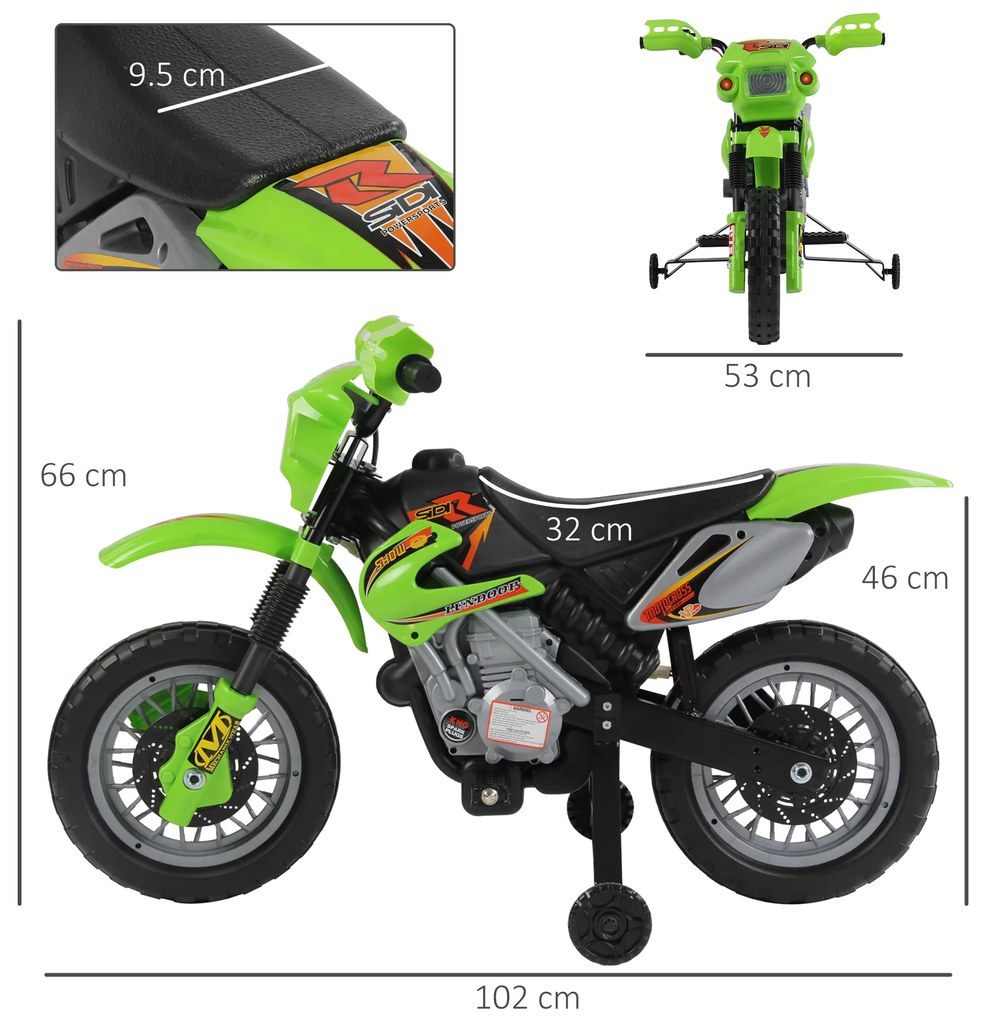 HOMCOM Motocicletă Electrică pentru Copii cu Role, 102×53×66 cm, Verde | Aosom Romania