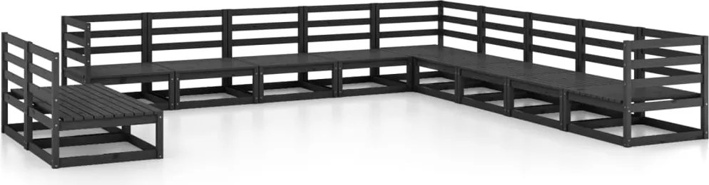 vidaXL Set mobilier de grădină, 11 piese, negru lemn masiv pin