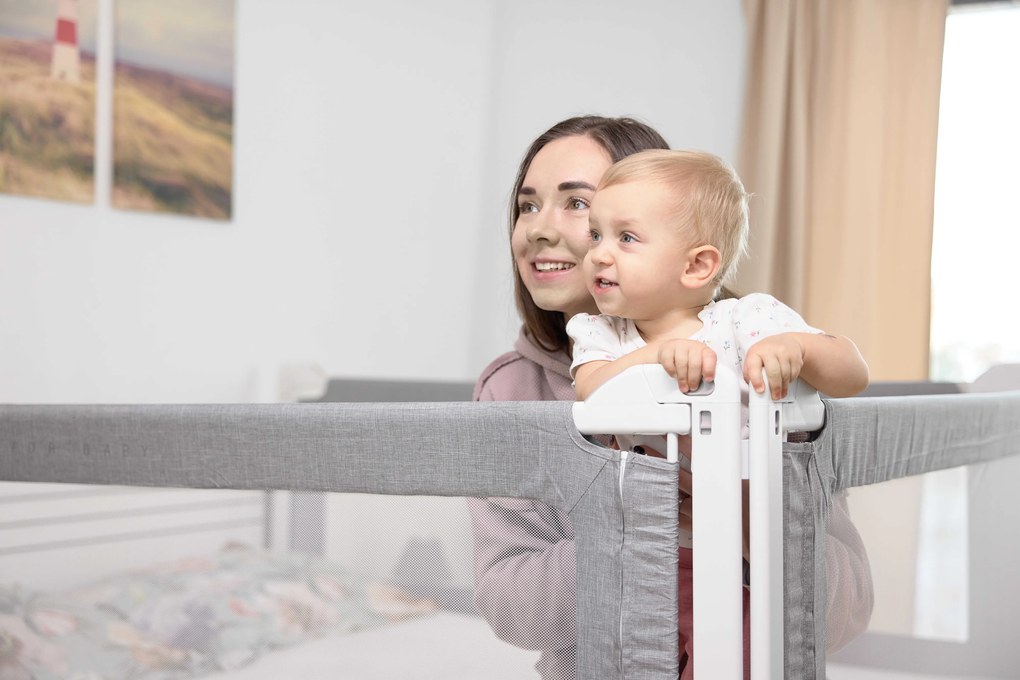 Protecție laterală pat Monkey Mum® Popular - 140 cm - gri închis - design