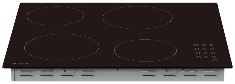 Plită vitroceramică Tesla HV6402MB, 6600W, 9 grade, 4 zone, temporizator, protecție pentru copii, indicator de căldură reziduală, muchie bizotată, negru