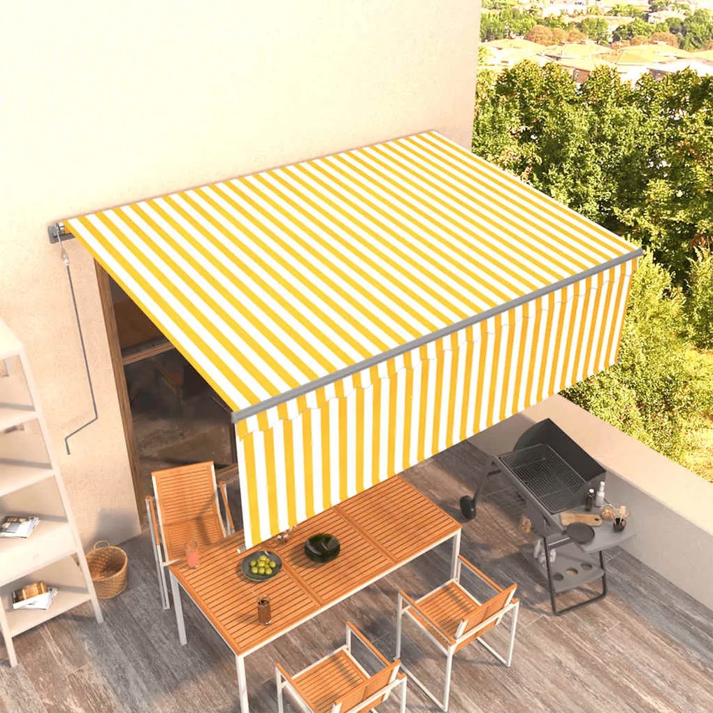 vidaXL Copertină retractabilă automat cu stor, galben&amp;alb, 4x3 m