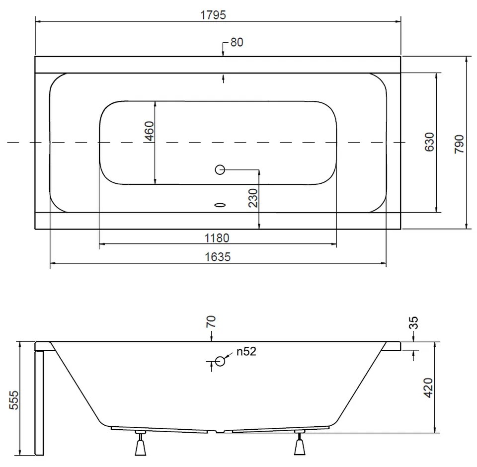 Cada baie dreptunghiulara, acril, 180 x 80 cm, Besco Quadro 1800x800 mm