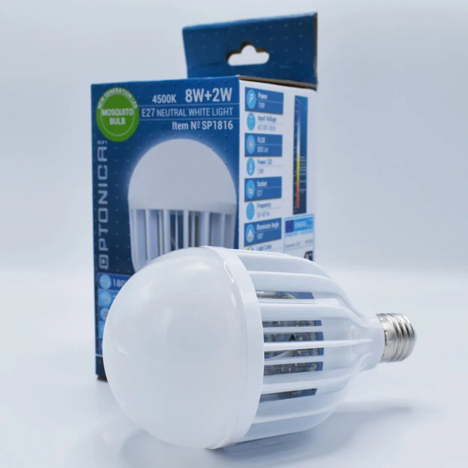 Bec LED cu functie anti-insecte Optonica, 10W(80W), E27, 800 lm, lumina neutra (4500K), opal, clasa energetica G