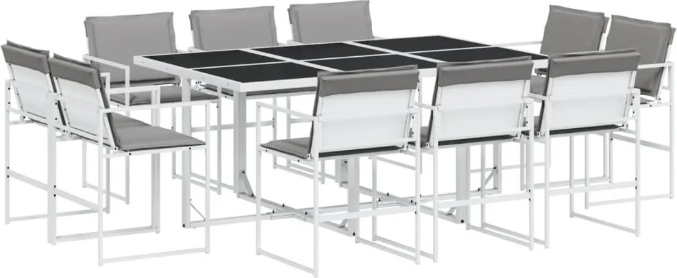 vidaXL Set mobilier de grădină, 11 piese, cu perne, alb, textilenă