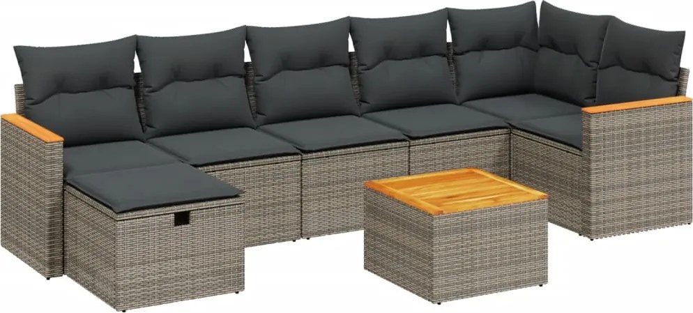vidaXL Set canapele de grădină cu perne, 8 piese, gri, poliratan