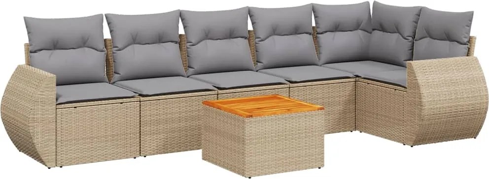 vidaXL Set canapele de grădină, 7 piese, cu perne, bej, poliratan
