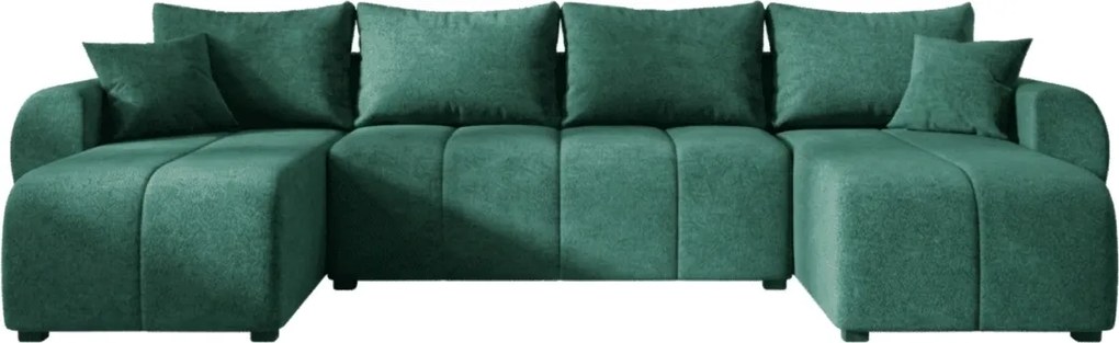 Coltar extensibil reversibil in forma de U SEVIO 311x145 cm, verde sticla + 2 perne GRATUIT