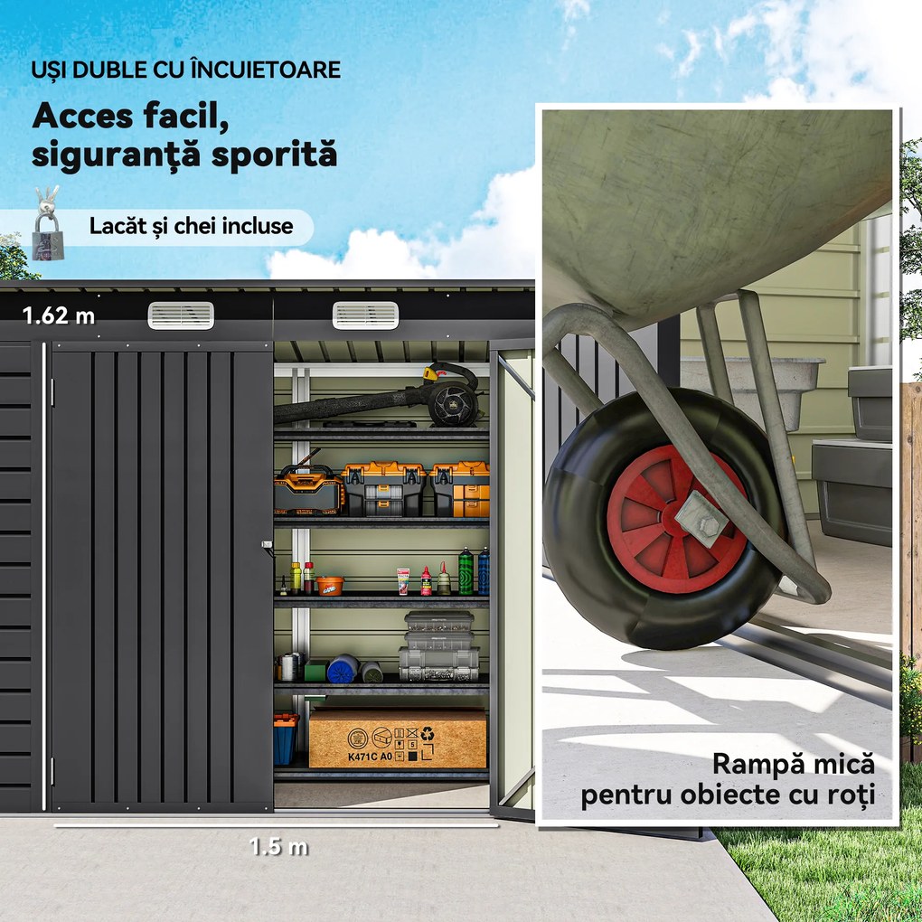 Outsunny Sopron de Gradina de 8 x 4FT Galvanizat Sopron din Metal