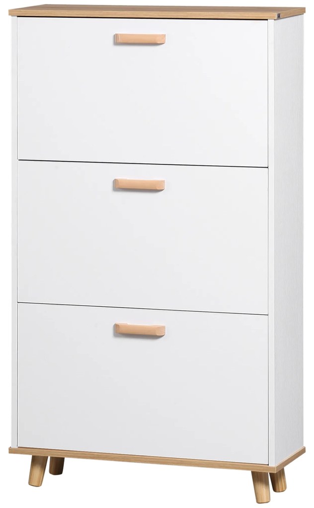 HOMCOM Mobilier pentru încălțăminte stil scandinav cu 3 uși abatante 70 x 23,5 x 122 cm alb | Aosom Romania