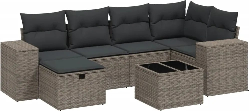 vidaXL Set canapele de grădină cu perne, 7piese gri deschis poliratan