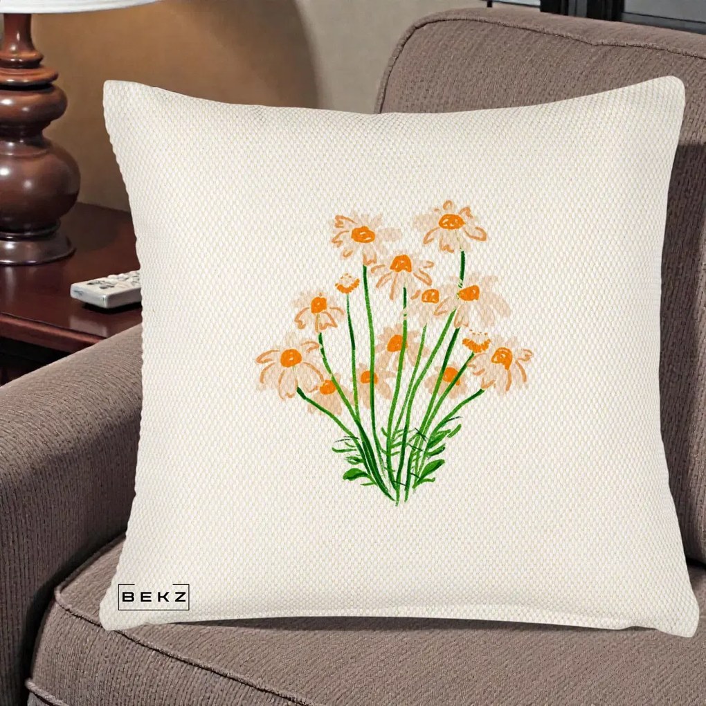 Perna Decorativa Margarete Camp, 40x40 cm, Crem Reliefat, Husa Detasabila, Perna Inclusa, BEKZ®