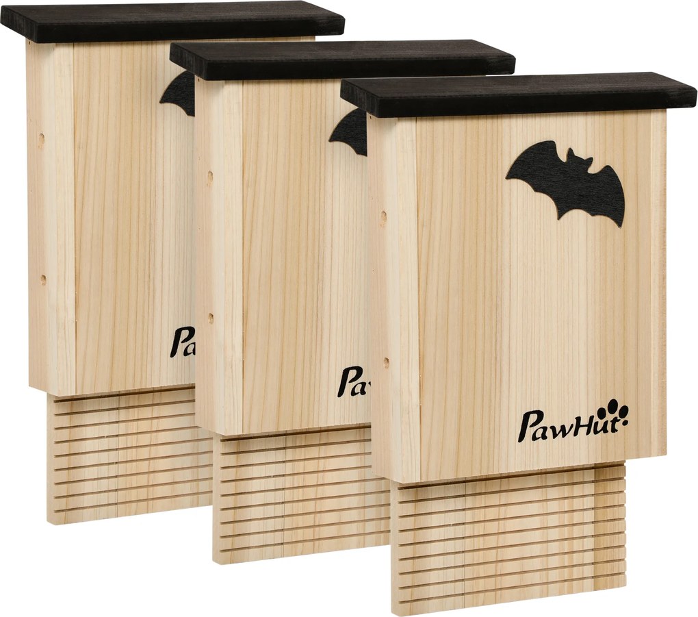 PawHut Set de 3 Adăposturi pentru Liliac din Lemn de Brad pentru Exterior, 25x6x37.5 cm, Lemn Natural | Aosom Romania