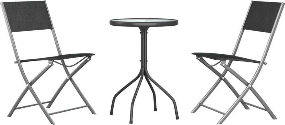 vidaXL Set mobilier de grădină, 3 piese, negru, oțel