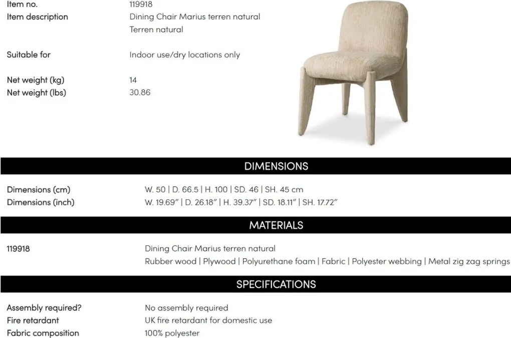 Scaun dining tapitat LUX Marius, Terren natural