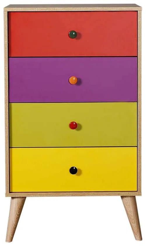 Comoda Adore Rainbow, 4 sertare, Multicolor/Sonoma, 60 x 104 x 45 cm