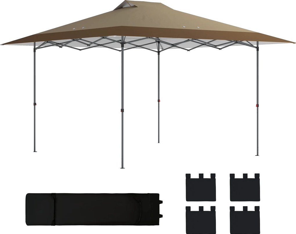 Outsunny Cort Pliabil Pop-up 4x4 m cu Blocare Centrală, UPF50+, Înălțime Reglabilă, Saci cu Nisip și Husă cu Roți, Bej și Maro | Aosom Romania