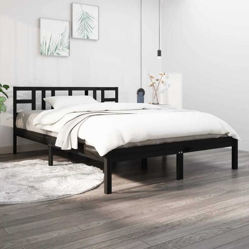Cadru de pat King Size 5FT, negru, 150x200 cm, lemn masiv Negru, 150 x 200 cm