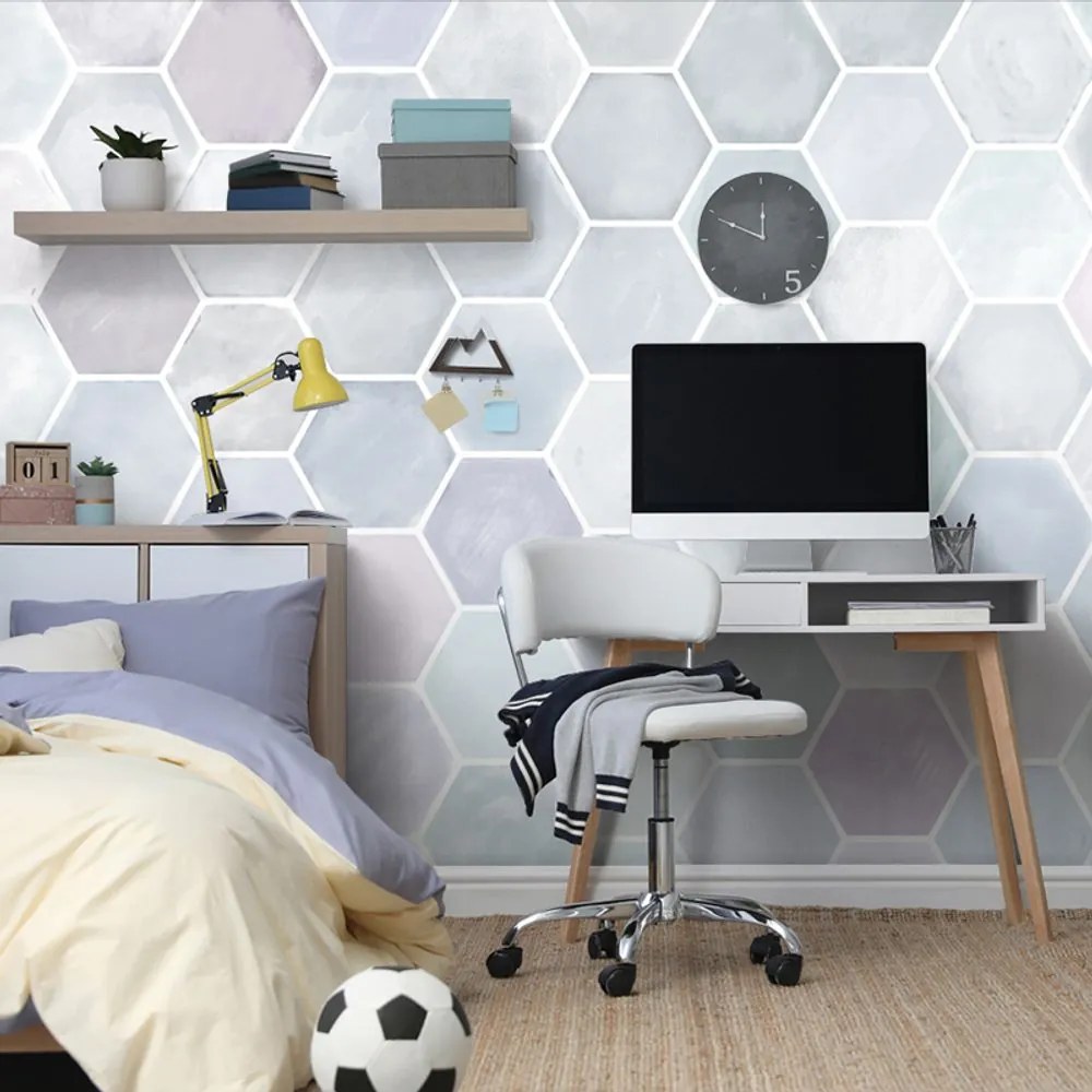 Tapet model hexagonal gri-albastru