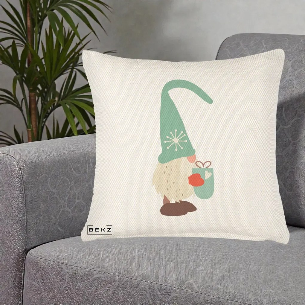 Perna Decorativa Gnom Nordic cu Cana Calda Menta, 40x40 cm, Crem Reliefat, Husa Detasabila, Perna Inclusa, BEKZ®