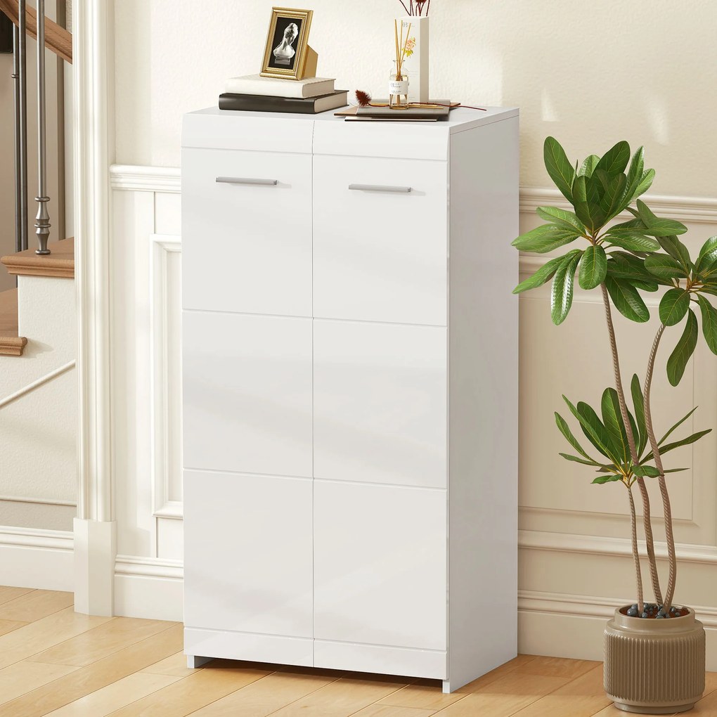 HOMCOM Dulap pentru Pantofi Lucios, Mobilier Modern cu Rafturi Reglabile pentru Hol, Coridor, Capacitate 10 Perechi, Alb | Aosom Romania