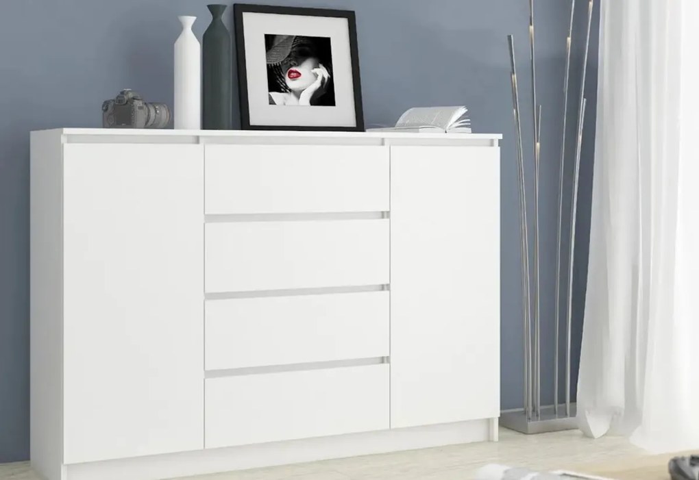 Supermobel Comoda AREVA K140 2D4SZ, 138x99x40, alb/alb luciu