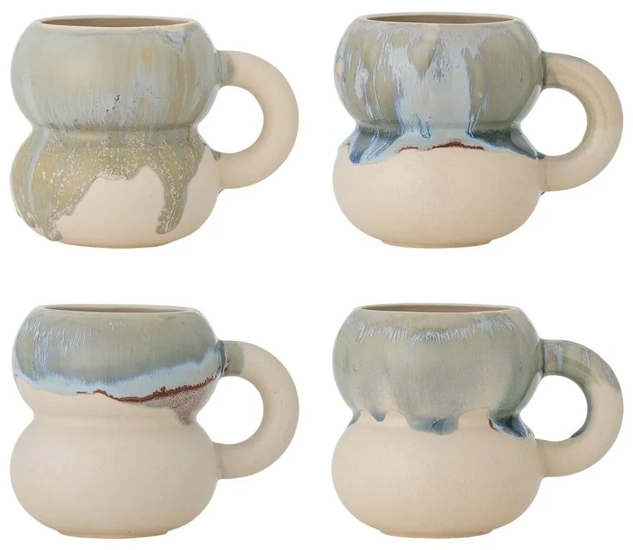Căni albastre/crem 4 buc. din gresie 400 ml Luna – Bloomingville