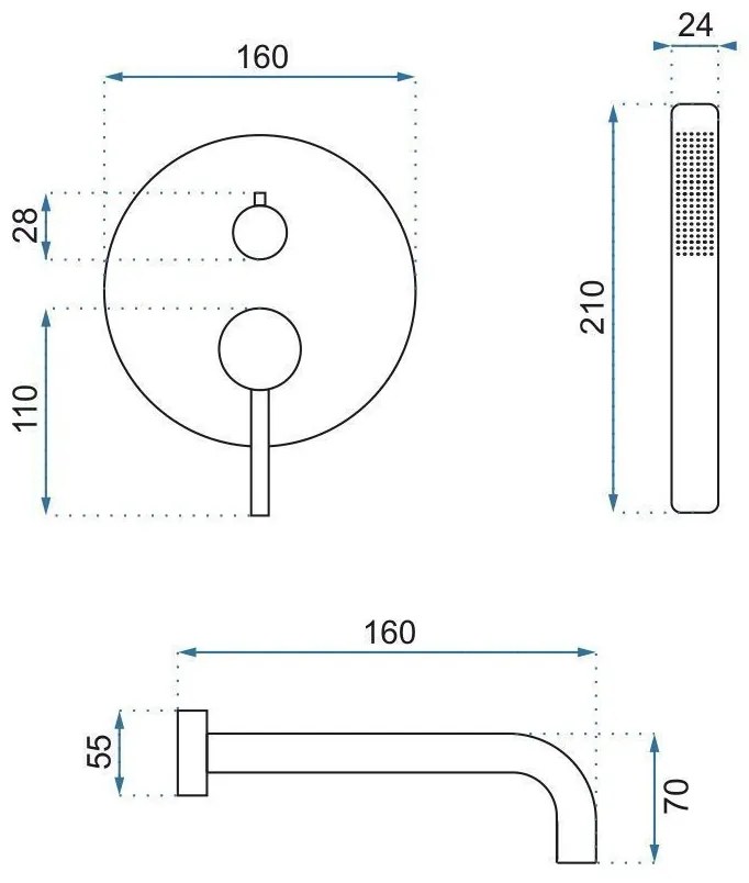 Baterie pentru cadă Rea Lungo Brush Copper + Box