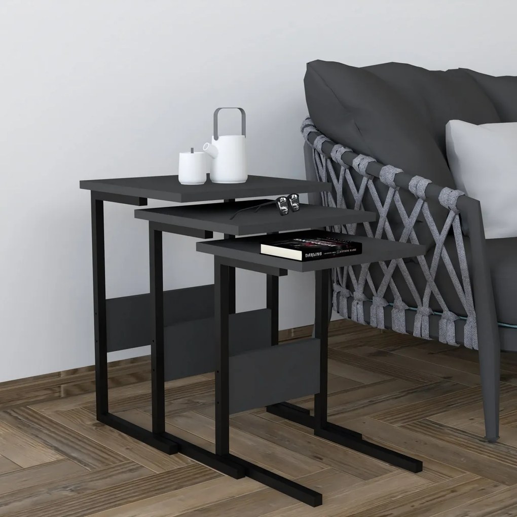 Masă pliantă Sali Black, 3 buc