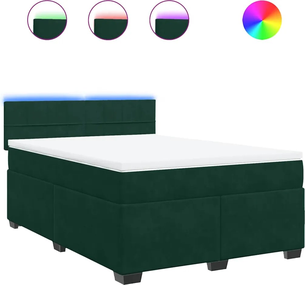 vidaXL Pat box spring cu saltea, verde închis, 140x200 cm, catifea