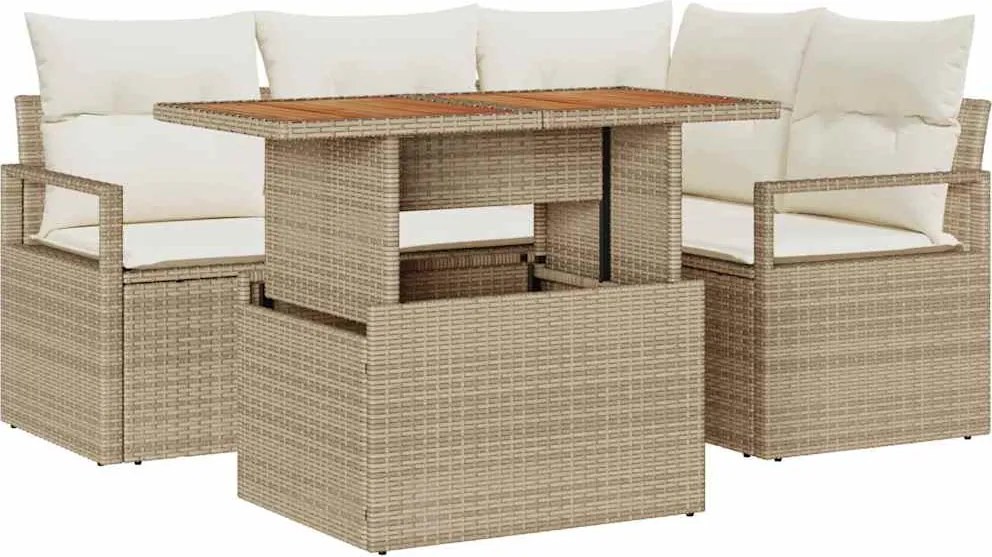 vidaXL Set de canapele pentru grădină 5 pcs Bej Rattan poli