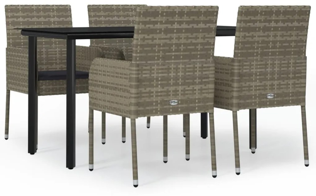 3185163 vidaXL Set mobilier grădină cu perne, 5 piese, negru și gri, poliratan