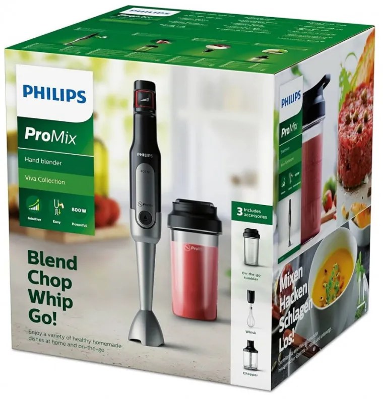 Blender Philips Viva Collection HR2652/90, 800 W, 500 ml, Otel inoxidabil,  ProMix, SpeedTouch, Negru