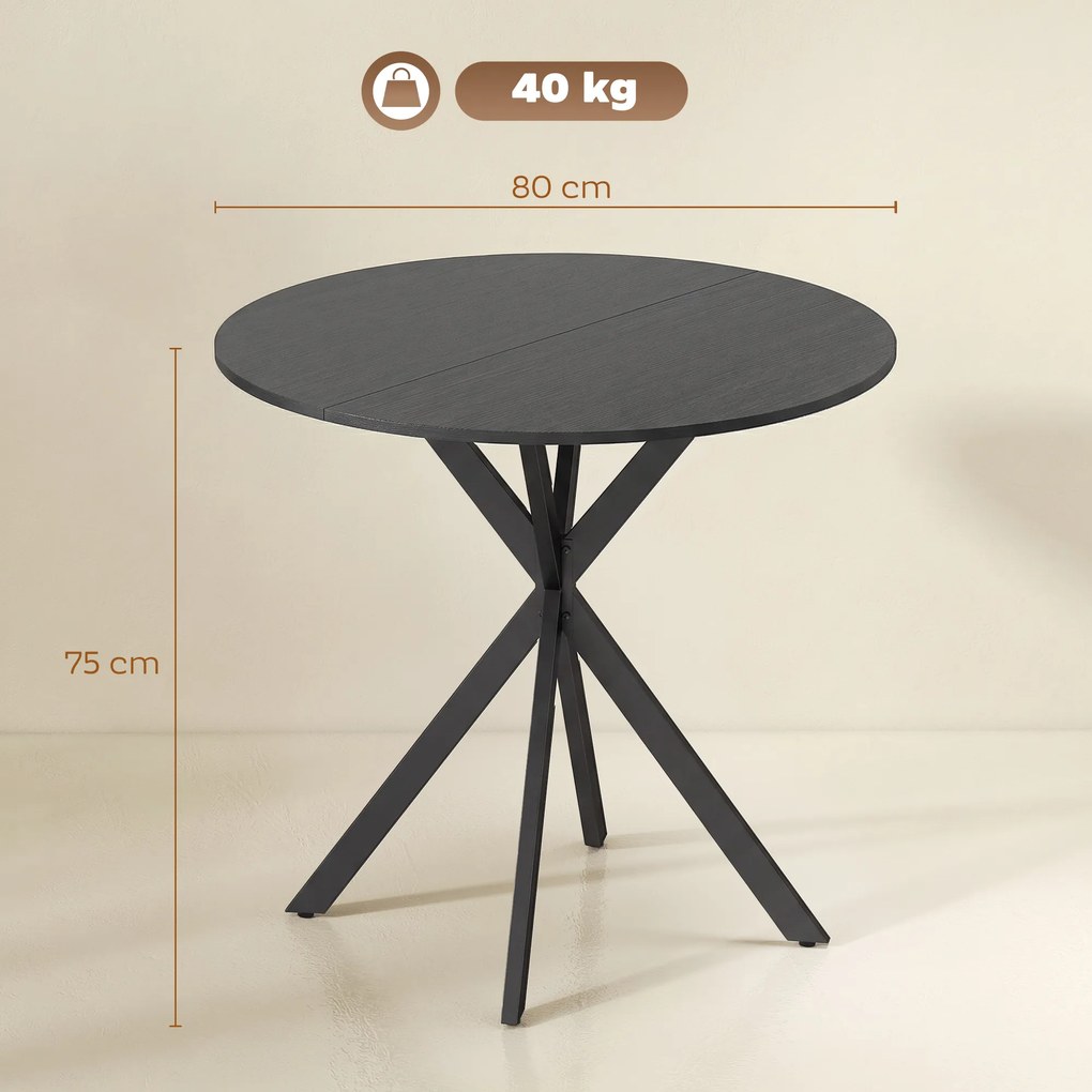 HOMCOM Masă Rotundă de Dining în Stil Industrial cu Picioare în Cruce din Oțel, Ø80x75 cm, Negru | Aosom Romania