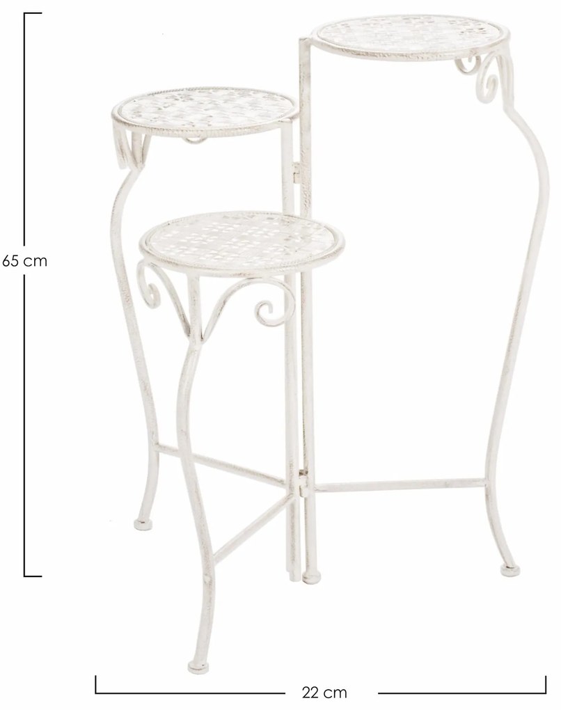 Suport pliabil pentru 3 ghivece, din metal, Emily 3S Alb Antichizat, L22xl22xH65 cm