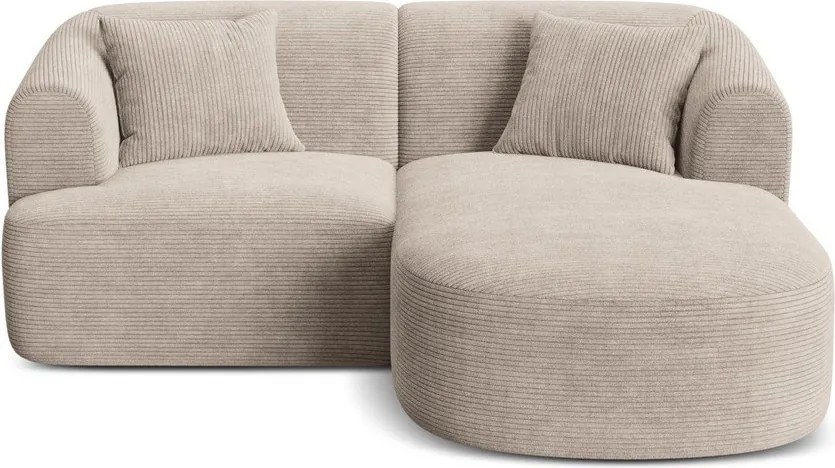 Colțar maro deschis cu tapițerie din catifea reiată (cu colț pe partea dreaptă/cu șezlong) Campi – Cosmopolitan Design