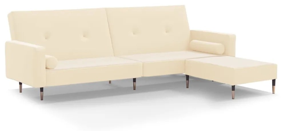 3080533 vidaXL Canapea extensibilă 2 locuri, cu taburet, crem, catifea