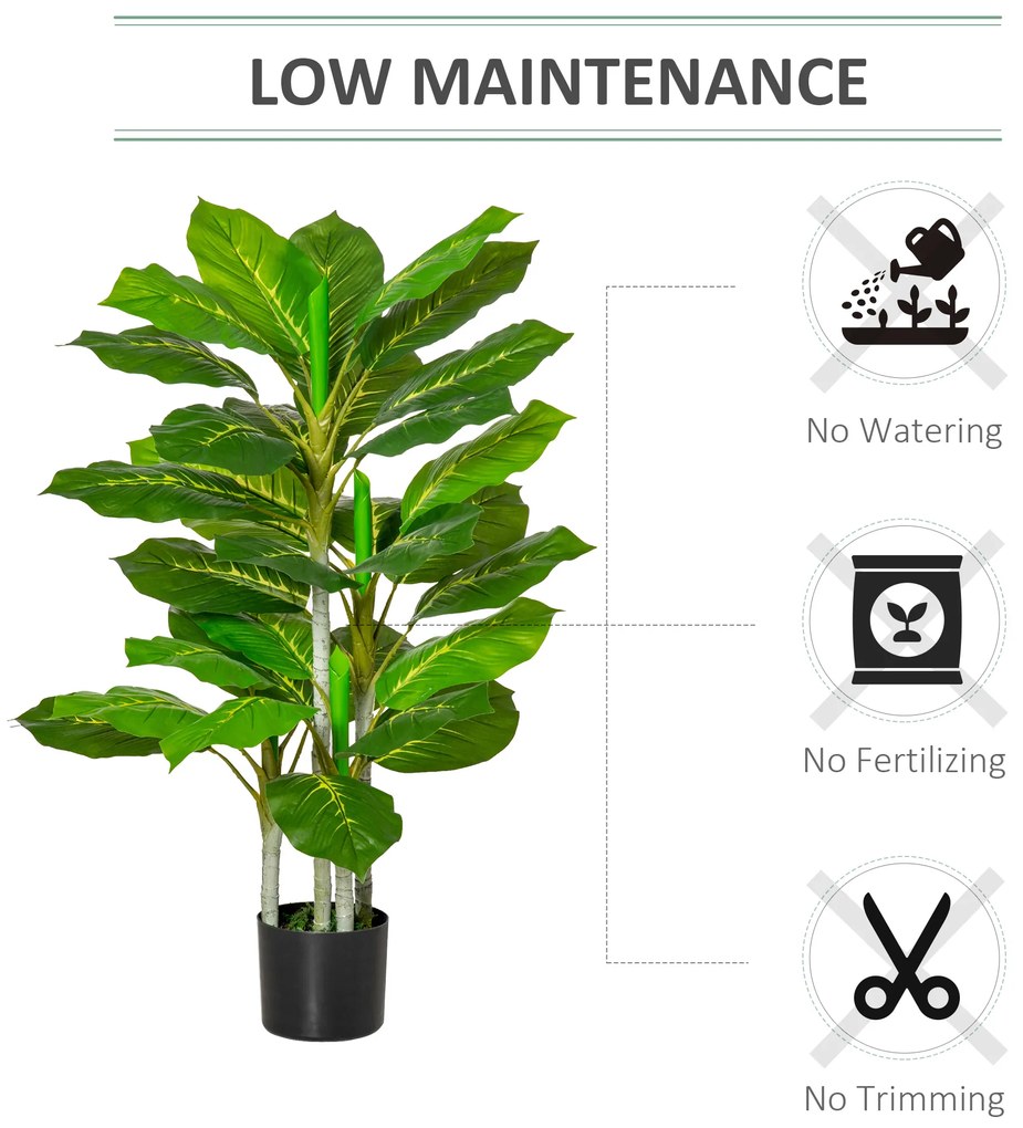 HOMCOM Plantă Artificială cu 33 de Frunze pentru Uz Interior și Exterior cu Ghiveci, Plantă Falsă în PEVA, PE și Ciment, 95 cm, Verde | Aosom Romania