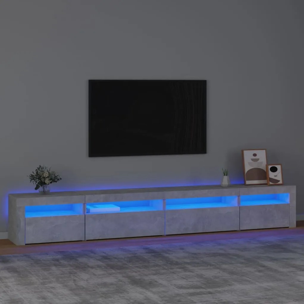 vidaXL Comodă TV cu lumini LED, gri beton, 270x35x40 cm