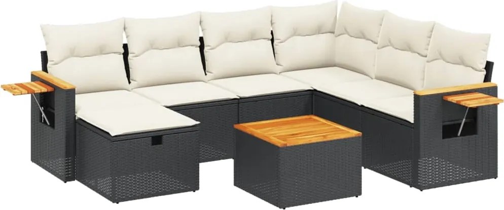 vidaXL Set mobilier de grădină cu perne, 8 piese, negru, poliratan