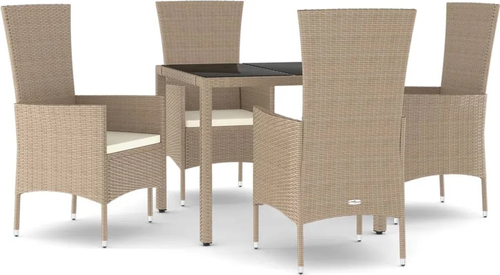 vidaXL Set mobilier de grădină cu perne, 5 piese, bej, poliratan