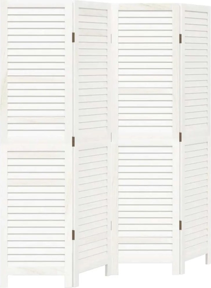 vidaXL Paravan cameră 4 panouri, alb, lemn masiv paulownia