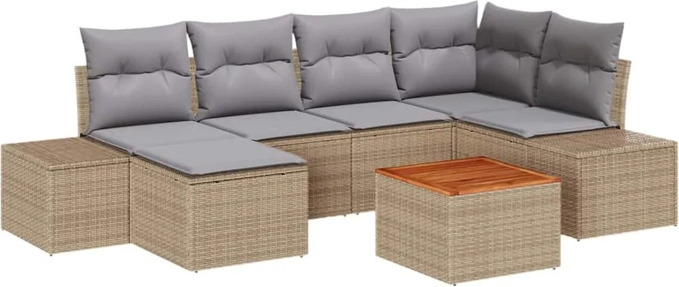 vidaXL Set de canapele pentru grădină cu pernă 7 pcs Bej poliratan