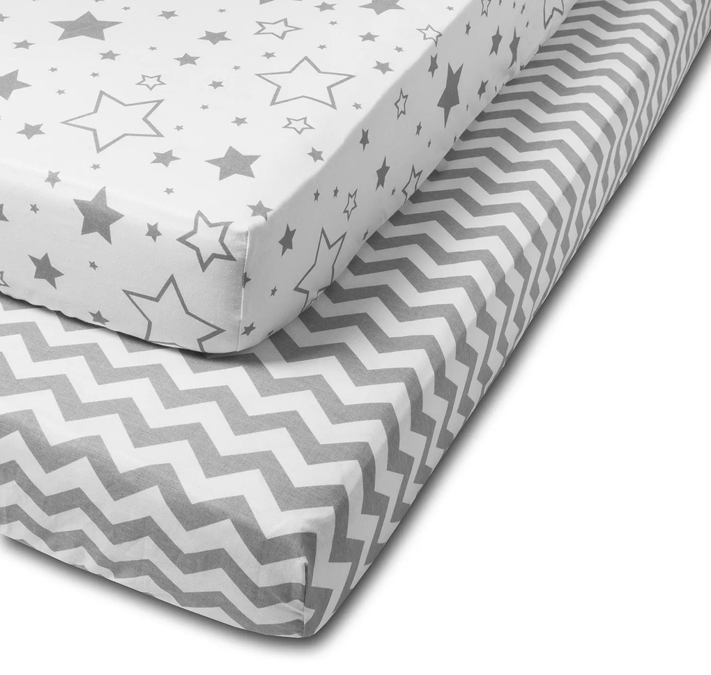 Set 2 cearceafuri din bumbac cu elastic  roata pentru patut 120x60 cm Kidizi Galaxy Zig Zag